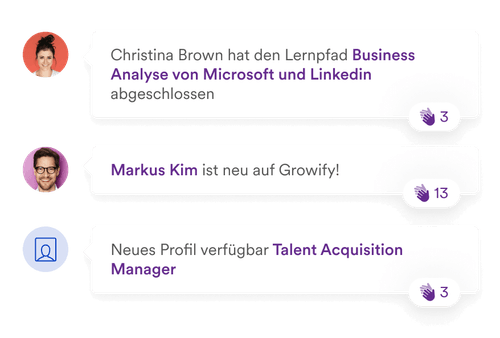 Ansicht des Activity Feeds mit der Lob-Funktionalität